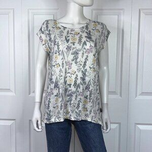 RACHEL ASHWELL women's medium Linen Floral Top Short Sleeve Buttoned
